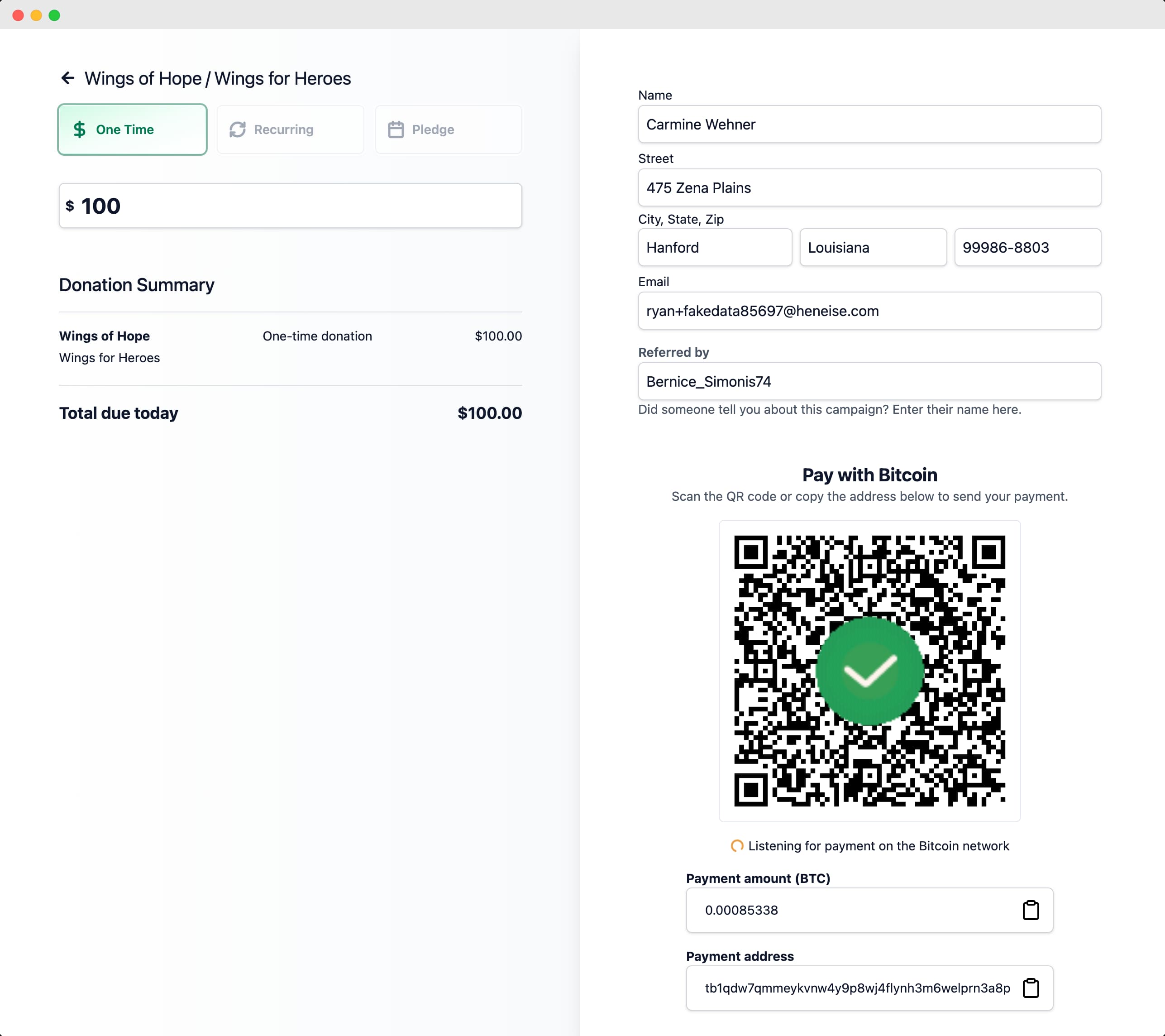 MemberDrive Bitcoin payment success page