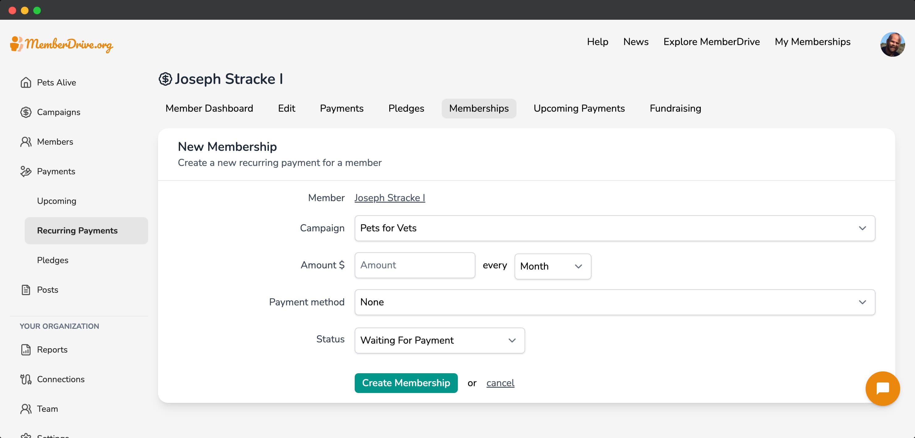Add Membership for a Member