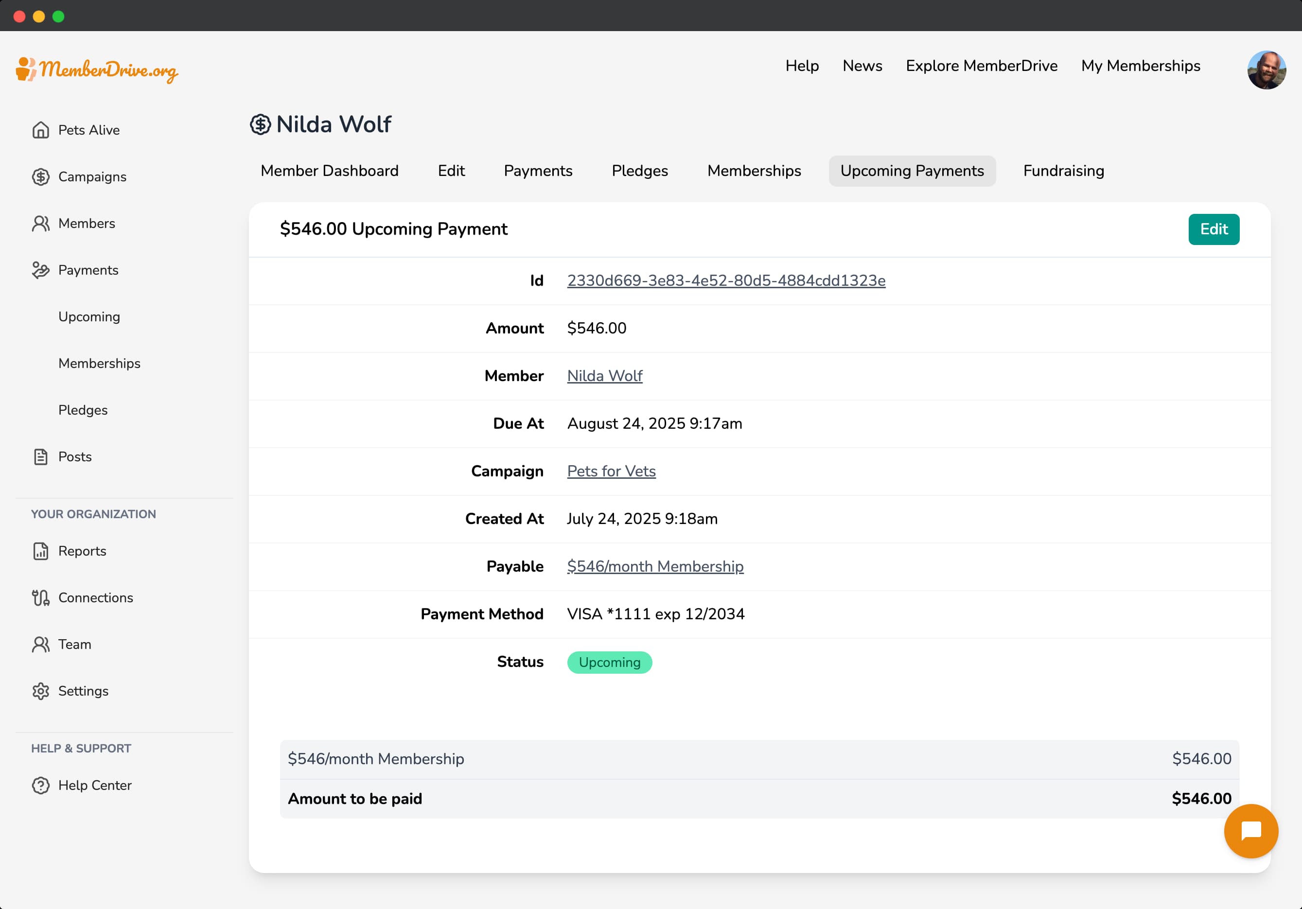 Member Upcoming Payment