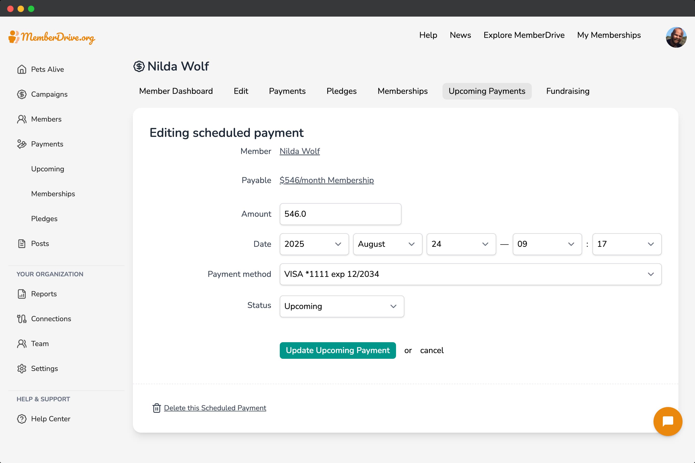 Edit Upcoming Payment