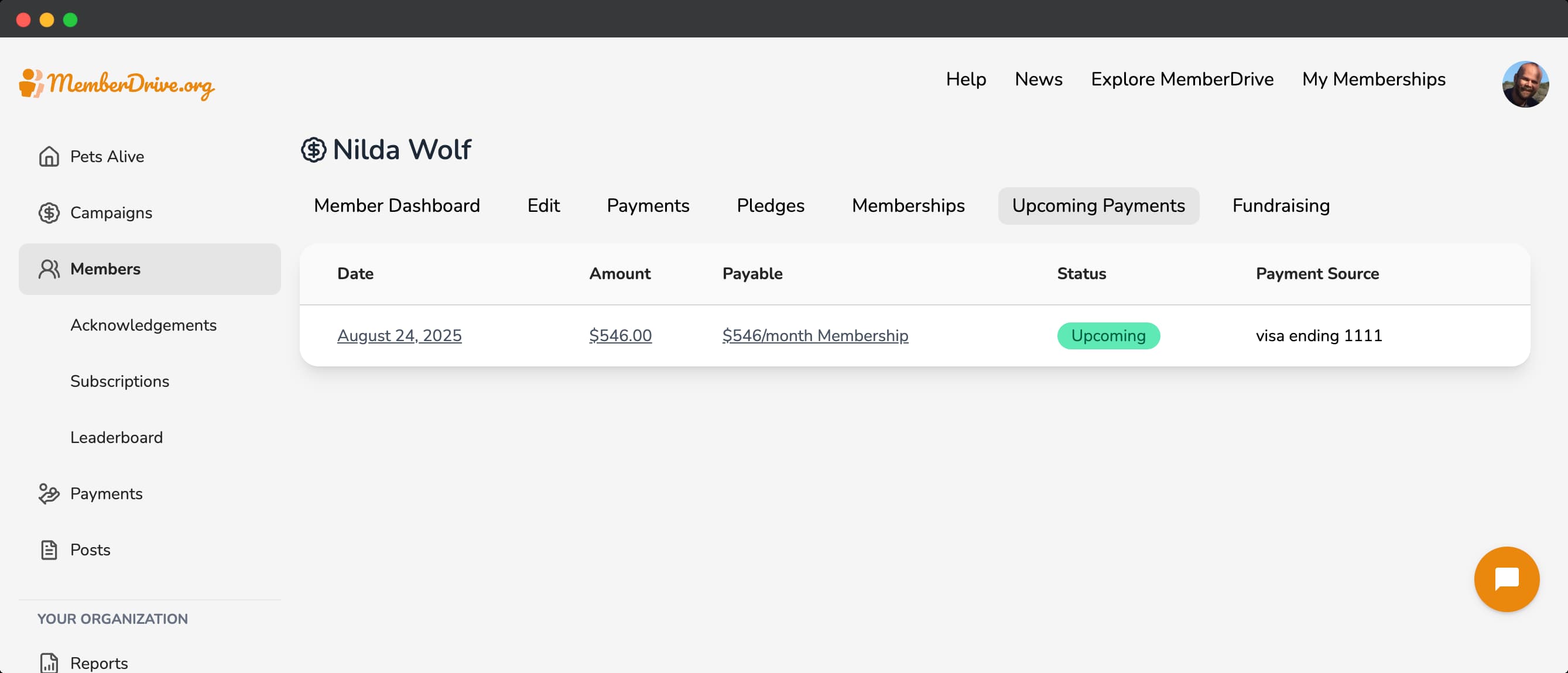 Member Upcoming Payments