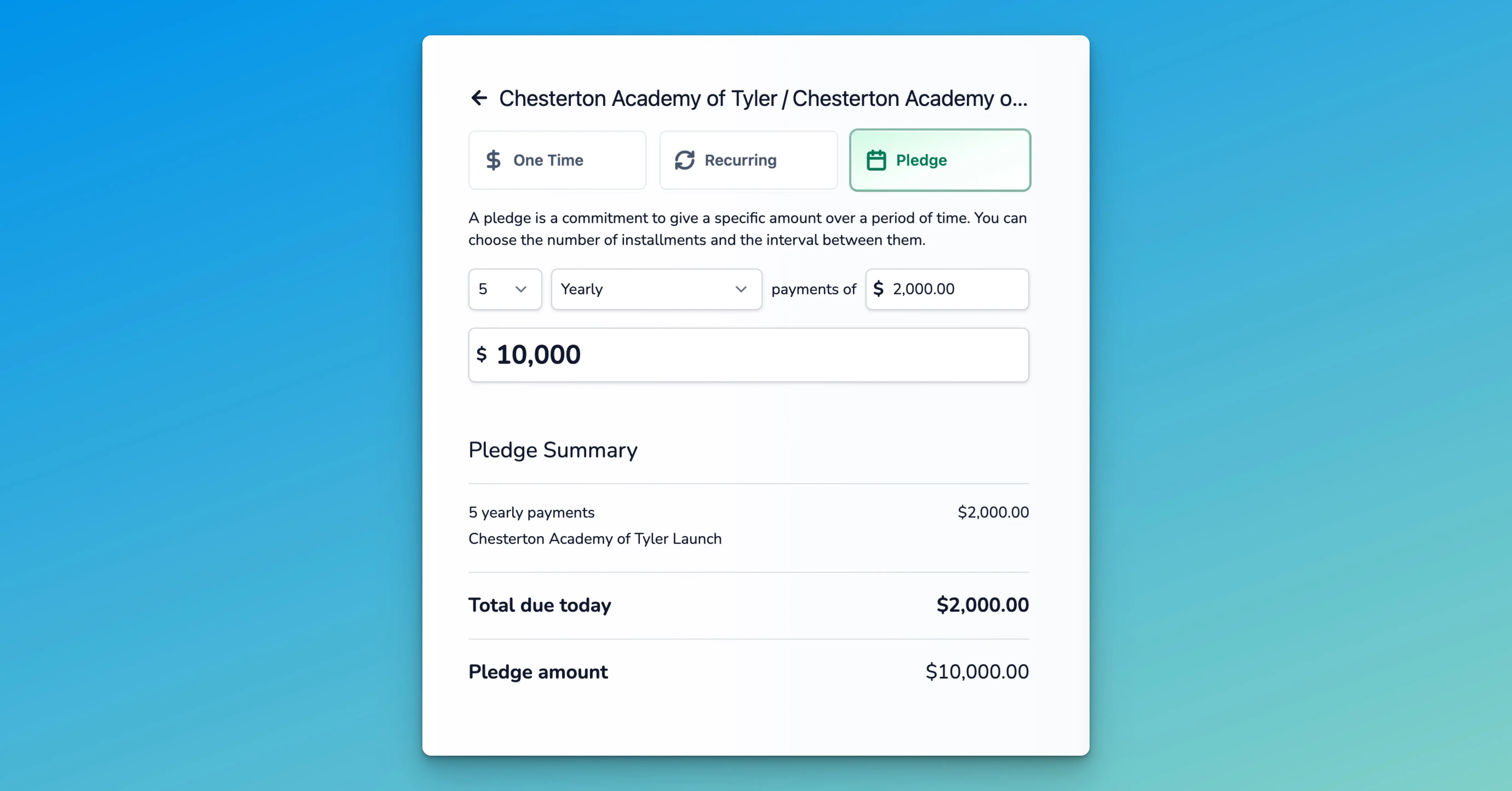 MemberDrive dashboard pledges page