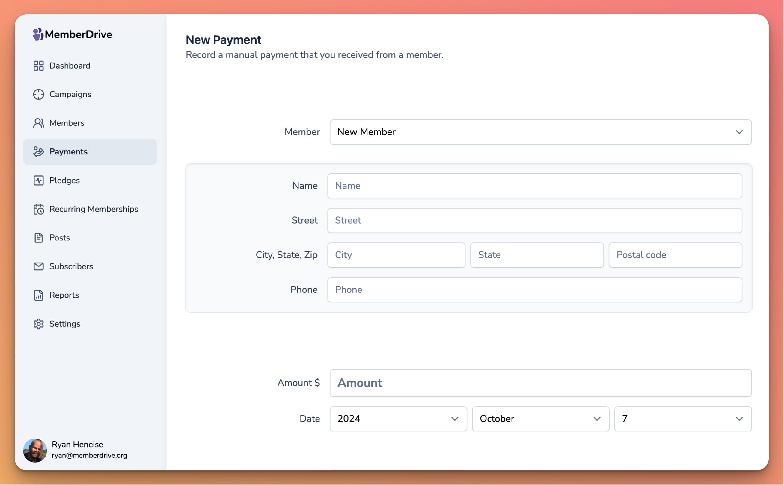 Record a manual donation