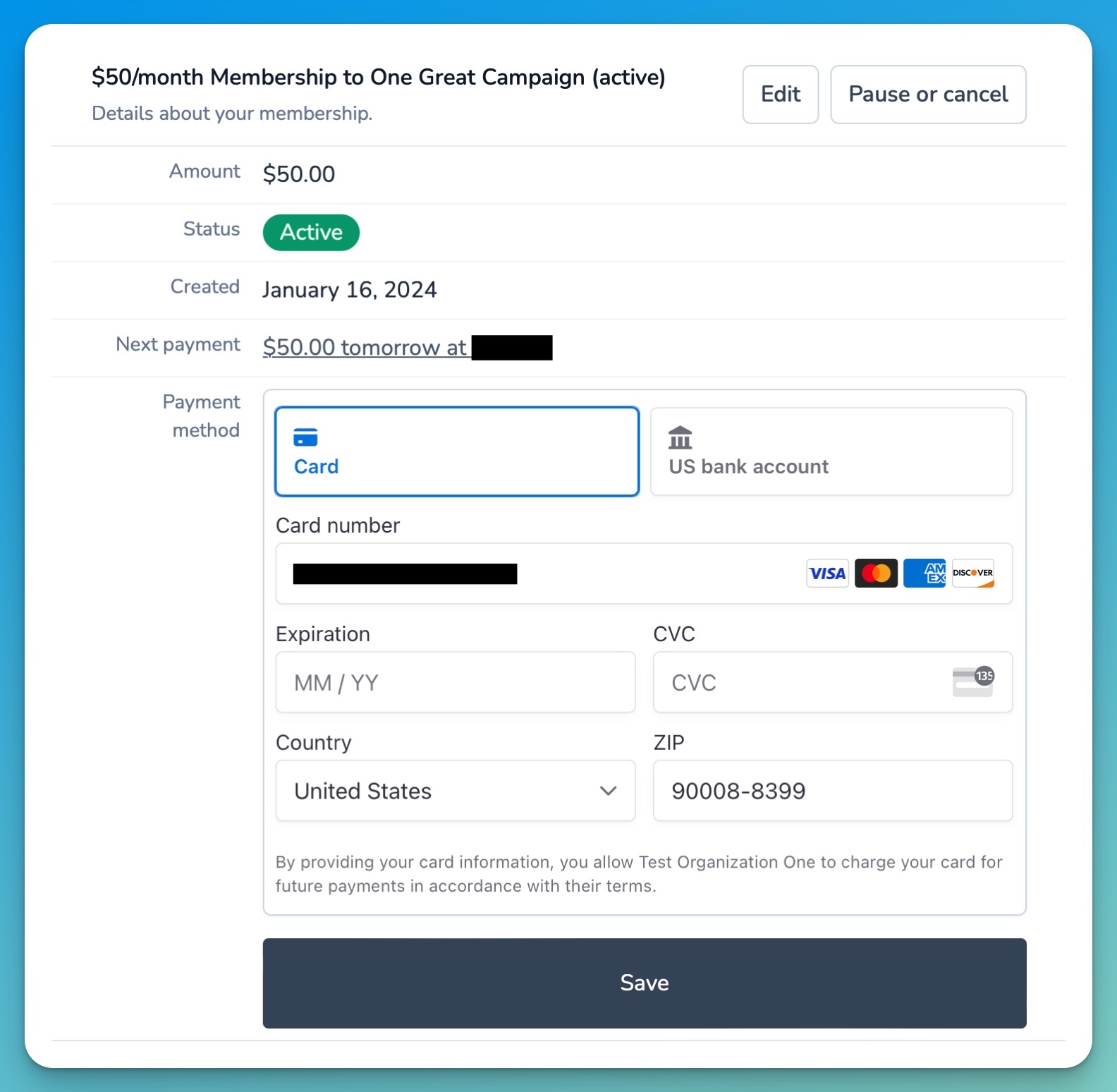 Recurring credit card payments with MemberDrive.